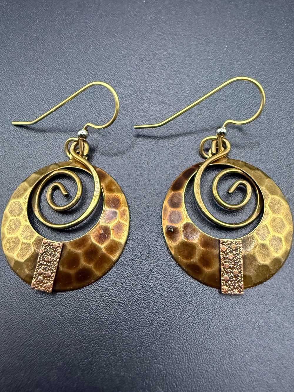 Silver Forest Earrings Gold Overlay, Pewter Round With Swirls Boho